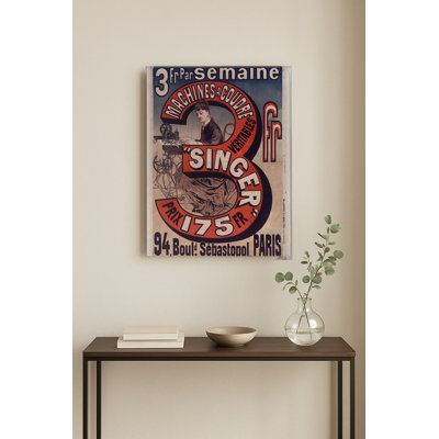 Machines à coudre Singer, affiche française des années 1890 - Décoration murale vintage Belle Époque — Portrait en métal