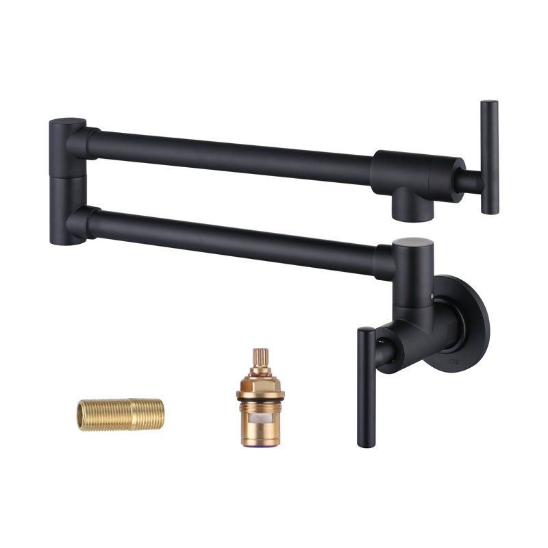 Commercial Wall Mount Brass Pot Filler Faucet with Double Joint Swing Arms, Matte Black