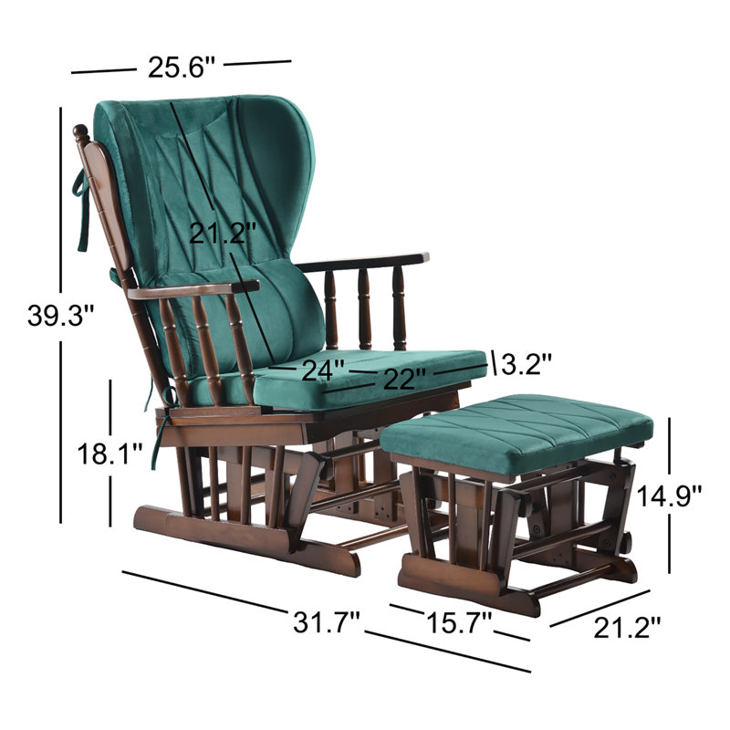 Chaise berçante et repose-pieds Azariyah Konfor, Vert émeraude, Walnut
