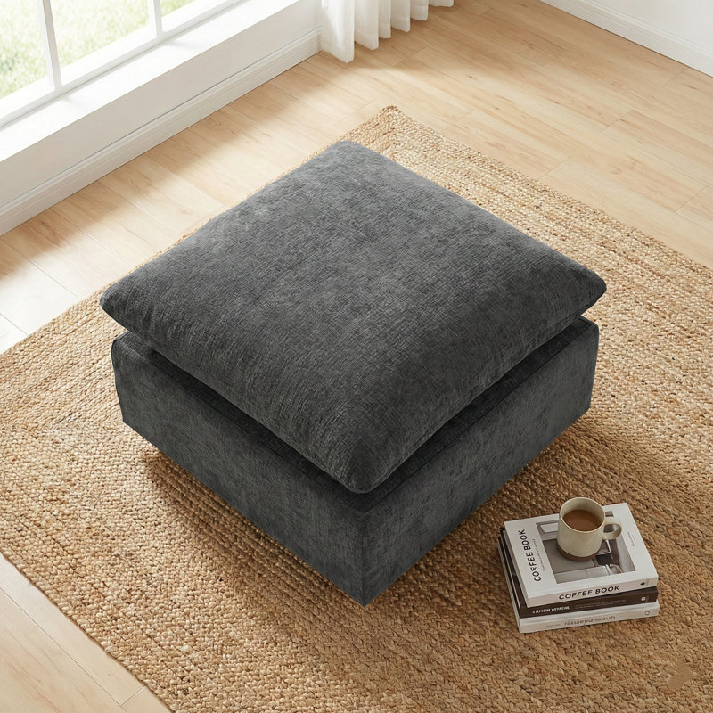 29.13" Wide Chenille Soft-upholstered Square Standard Ottoman, Gray