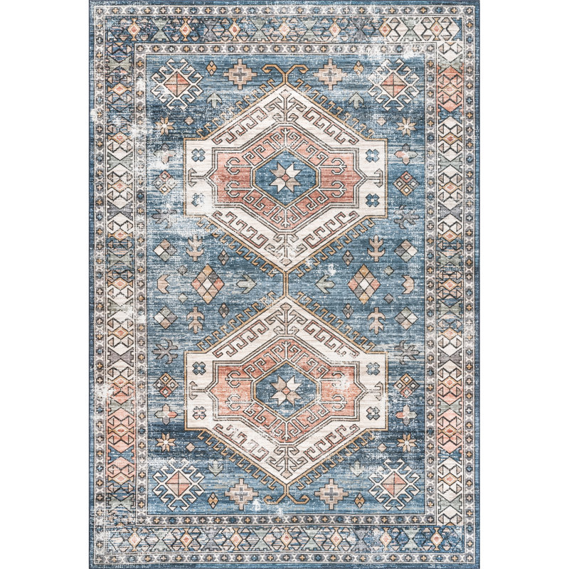 Tapis lavable en machine à motif tribal Mae SpinClean, Rectangle 4 pi x 6 pi
