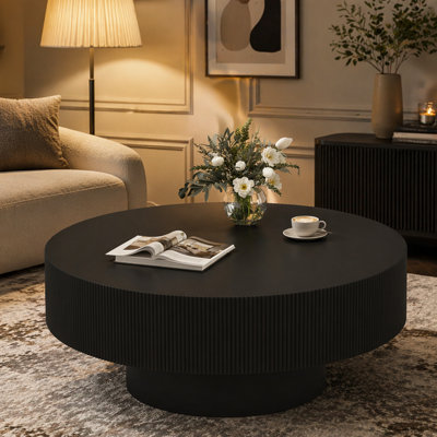 Round Coffee Table with 6.8" Thick Tabletop, Modern Drum End Table