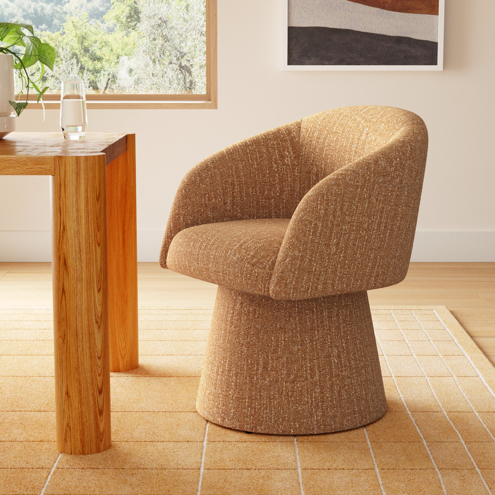 Kyo Swivel Dining Armchair, Mellow Mustard Boucle