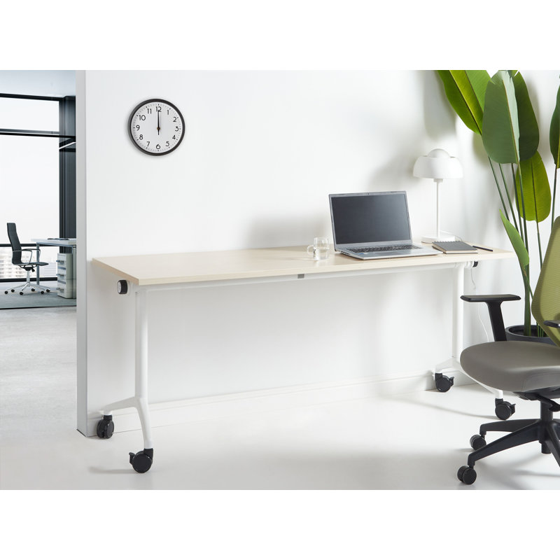 Yawen Metal Base Writing Desk, 180cm H x 60cm W, Brown/White