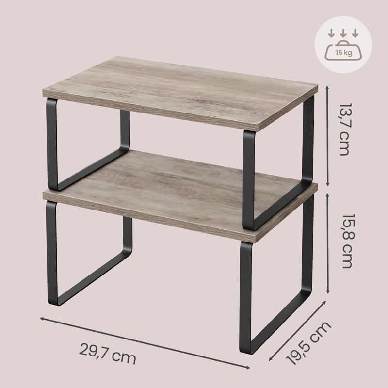 Ensemble de 2 tablettes de rangement empilables, Noir / grège, H 11,6 po x l 11,7 po x P 7,7 po
