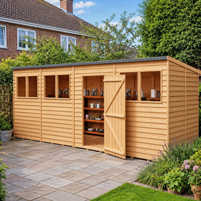 Garden Value with Windows 16 ft. W x 6 ft. D Wood Overlap Pent Storage Shed