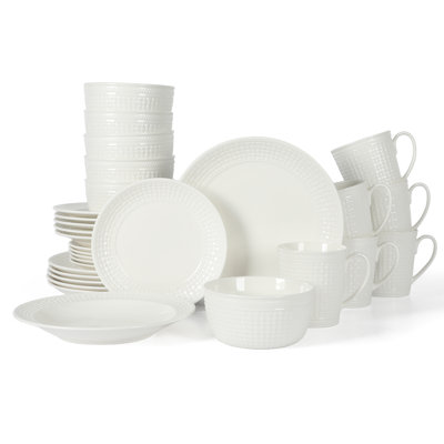 Martha Stewart 30 Piece Basket Weave New Bone China Embossed Porcelain Dinnerware Set