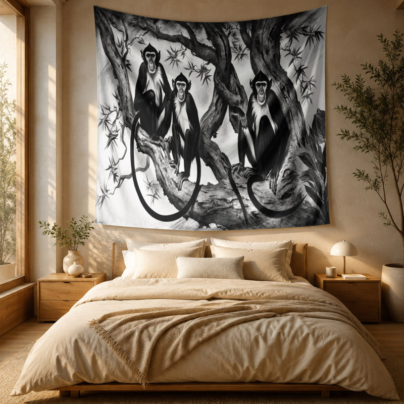 Tapisserie murale noir et blanc Wildlife, 51 po x 60 po