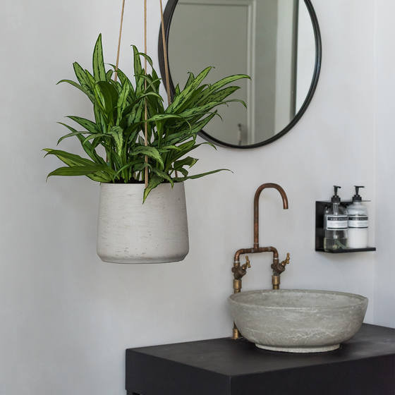 Gray Fiberstone Hanging Pot, 7" W x 7" D x 7" H, Gray