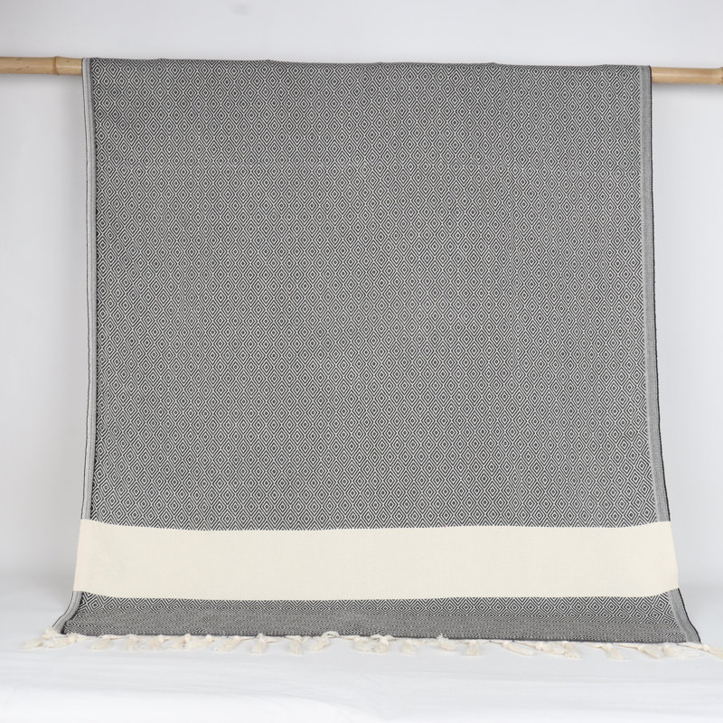 Serviettes en coton turc à motif de losanges - peshtemal et peshkir, séchage rapide et douceur, Noir