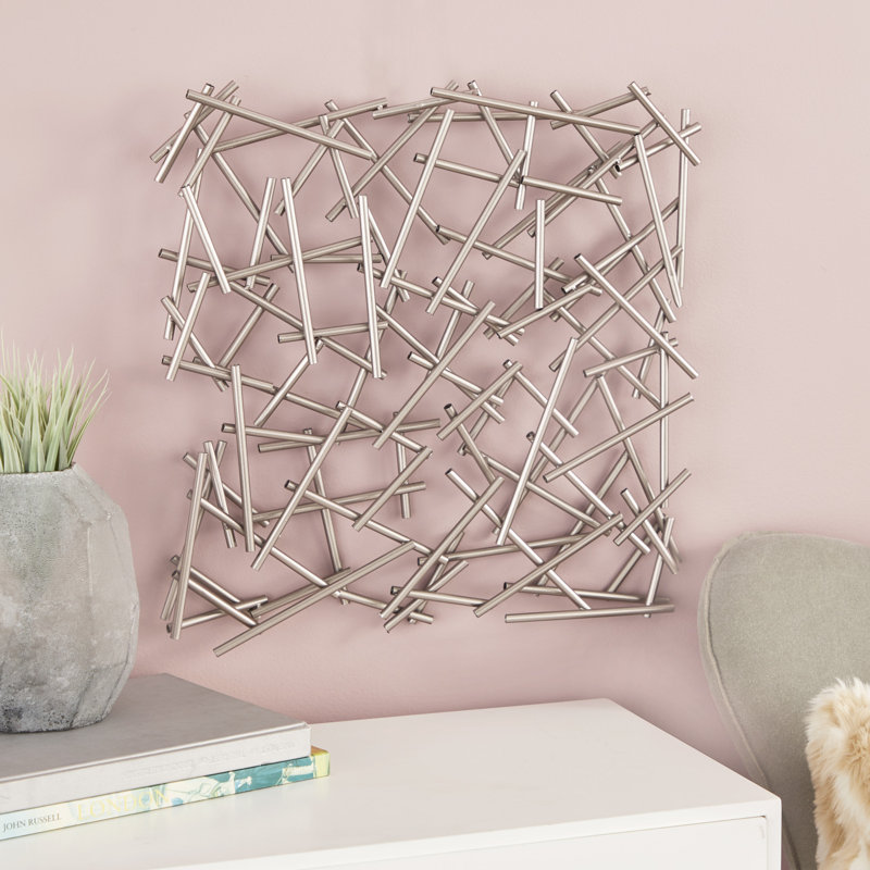 Silver Metal Abstract Geometric Wall Sculpture, 20" x 20"