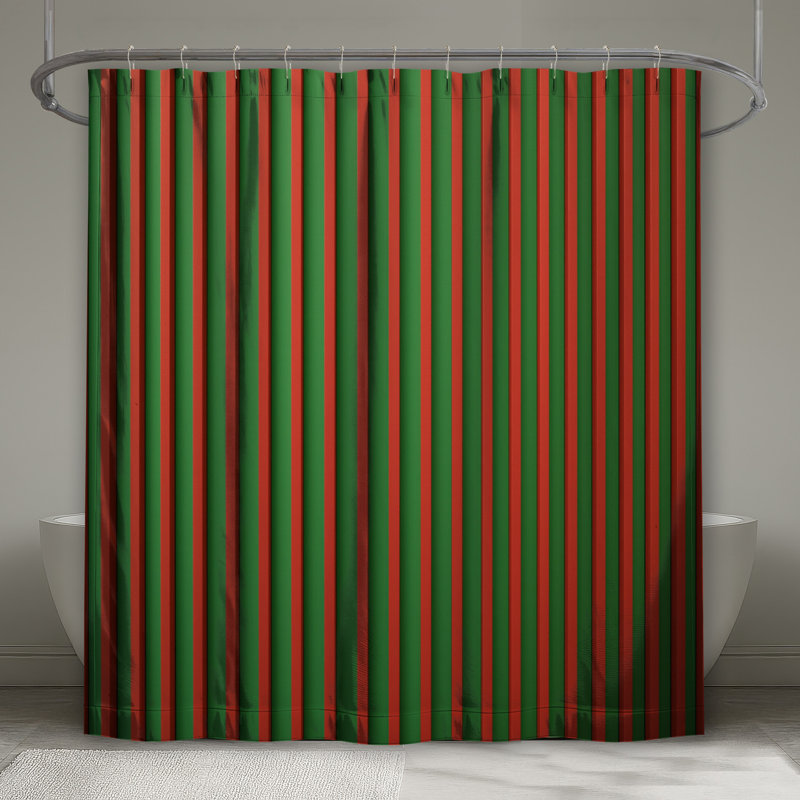 Rideaux de douche vert et rouge à rayures verticales très longs, 70in W x 84in H
