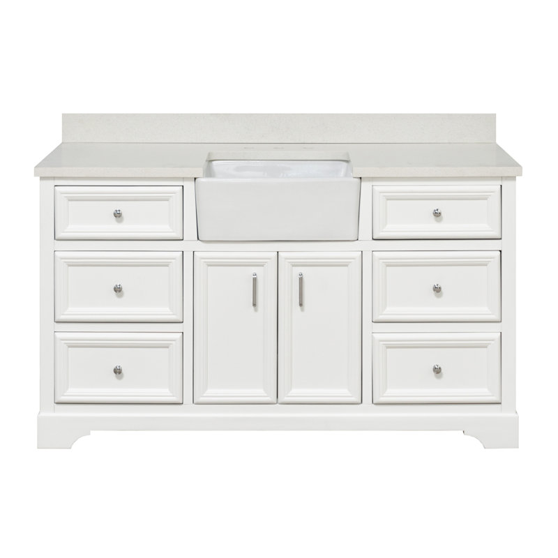 Ensemble de meuble-lavabo simple 60 po Emiliano, Blanc, Quartz