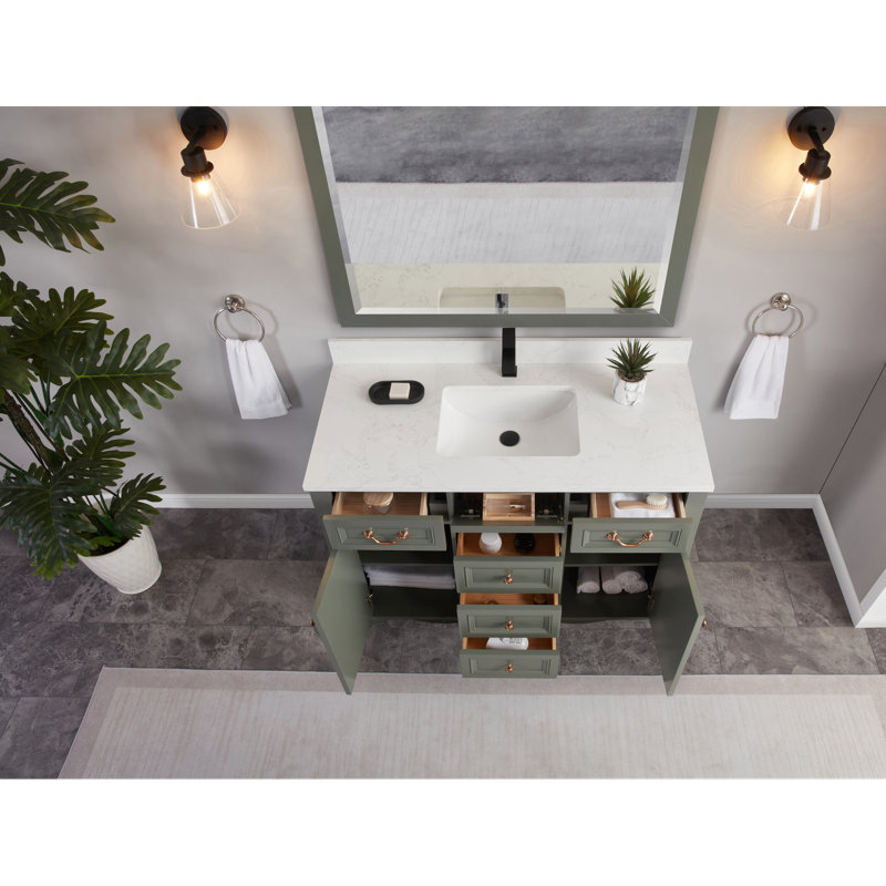 48" Cadet Finish Solid Wood Sink Vanity  With 1' Artificial Stone Top, Pewter Green