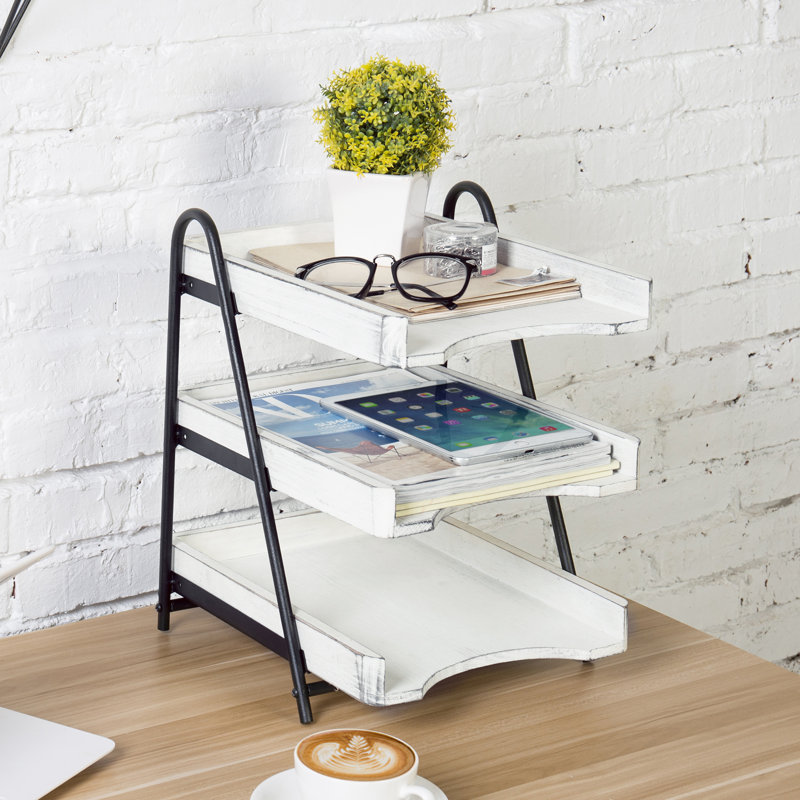 Solid Wood Office Desk Organiser Paper Document Tray File Organiser