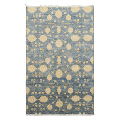 Tapis transitionnel en laine noué à la main 3 x 5 bleu Oushak
