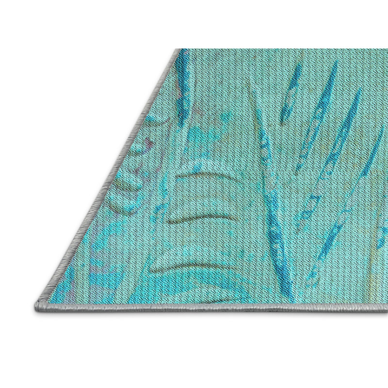 Tapis bleu tissé à la machine, Rectangle 5 pi x 8 pi