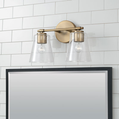 Meuble-lavabo 2 lumières l 14 po x H 9,5 po en noir mat avec verre bullé transparent