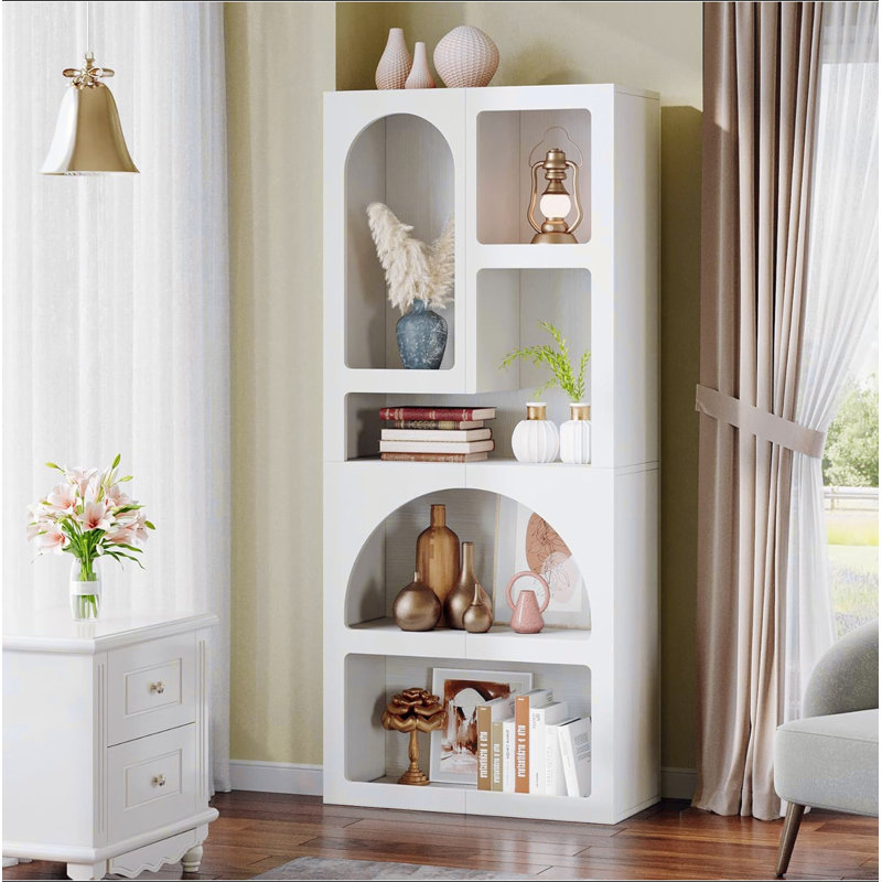 70.87” Tall Geometric Arched 5-Shelf Art Display Bookcase For Living Room, Office, Bedroom