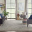 Tapis bleu / beige en laine touffeté à motif abstrait-43967001
