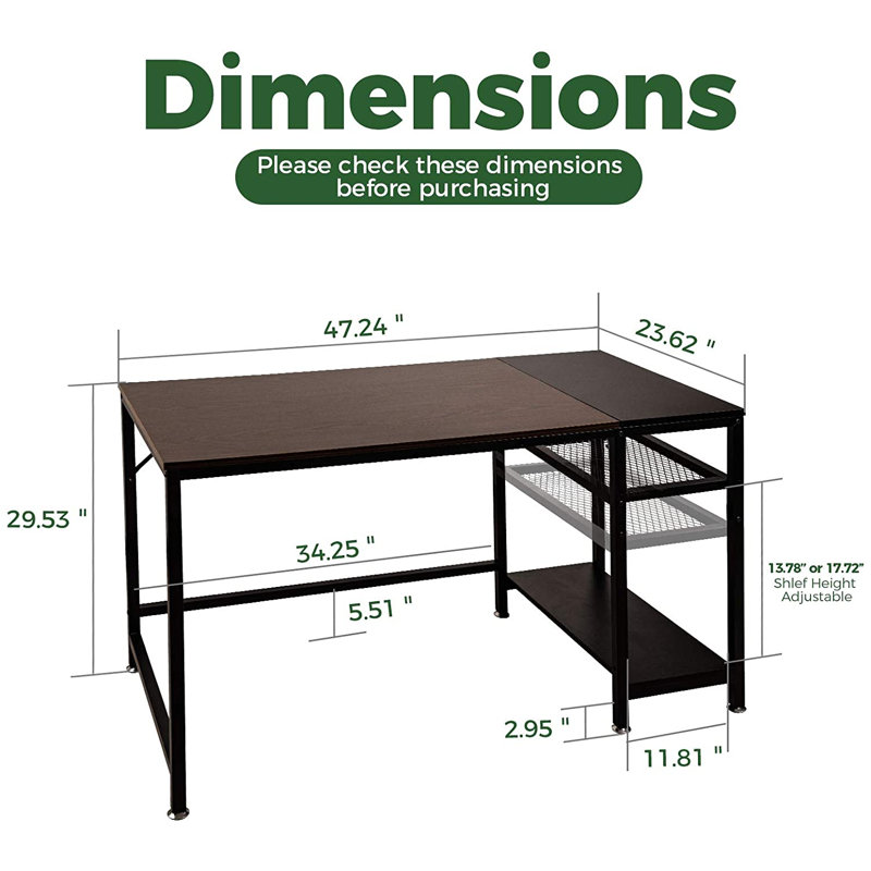 Bureau réversible Casilear, H 29,53 po x l 47,24 po x P 23,62 po