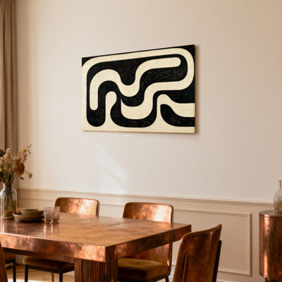 Ensemble de 1 tableau sur toile à motif ondulé abstrait noir et crème