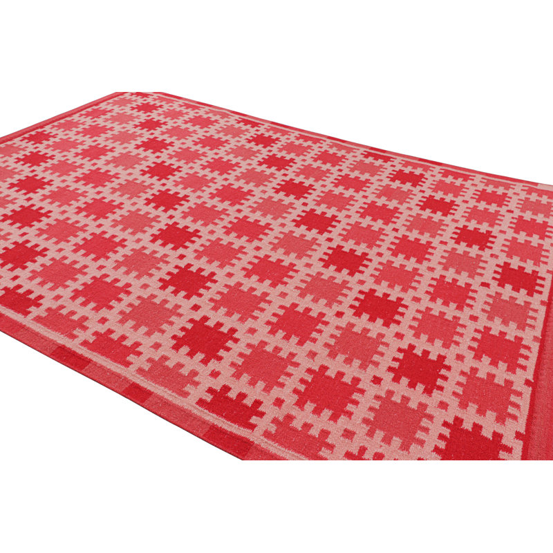 Rug & Kilim’S Scandinavian Rug In Pink And Red With Geometric Patterns, Rectangle 10' x 14'