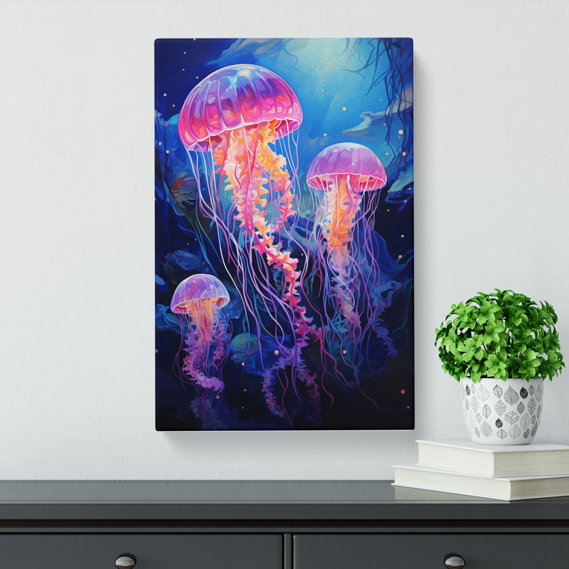JellyFish Action Painting Art - Wrapped Canvas, 76cm H x 50cm W x 3cm D
