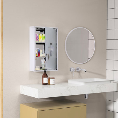 Armoire à pharmacie murale Kleankin, armoire murale verrouillable avec 3 tablettes à niveaux, cadre en acier inoxydable et porte en verre, verrouillable avec 2 clés, argent, 12 po x 20 po
