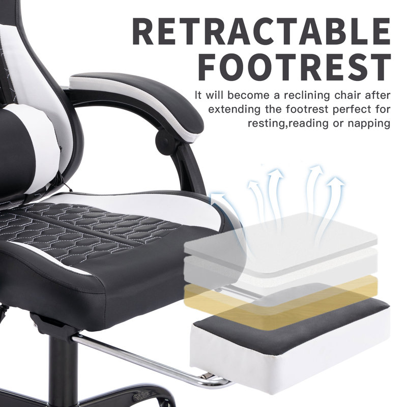 Ergonomic Gaming Chair With Massage Lumbar Support & Footrest, Height Adjustable Swivel Video Game Chair For Adults, 300 Lbs Weight Capacity