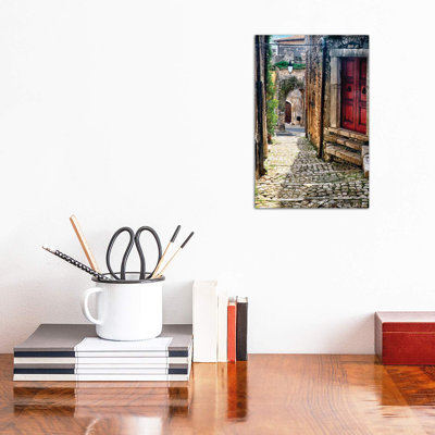 Narrow Cobblestone Street Of Sermoneta, Italy by George Oze - Wrapped Canvas Painting