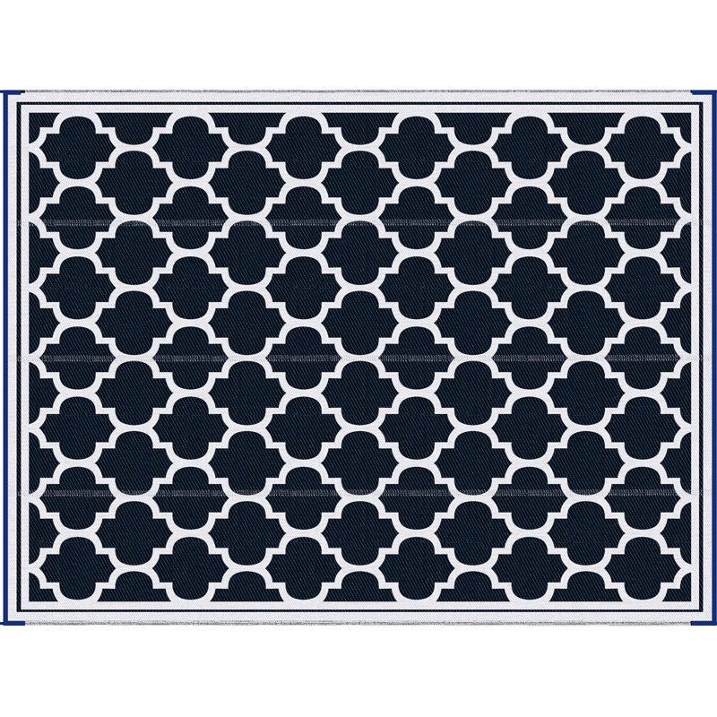 Reversible Outdoor Rug, 9' X 12', Blue & White. Portable Rv Camping Rug With Carry Bag. Improve Appeal Of Your Space In Backyard, Deck, Picnic, Beach. Waterproof And Wear- Bag For Rv. Transform Fade-