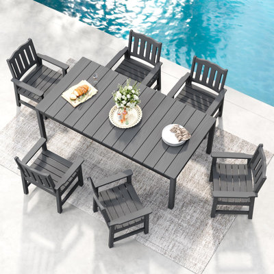 Table de salle à manger 6 personnes, hanches et table d'extérieur avec trou pour parasol toutes saisons