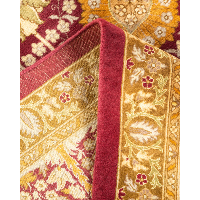 Tapis unique en laine noué à la main 9 pi 2 po x 12 pi 1 po nouvel âge Hayner - orange / rouge / beige