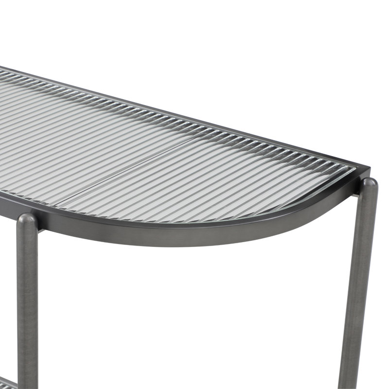 Stylish & Modern Addlie Versatile Steel Frame Fluted Glass Trendy 43.11" x 29.52" Console Table, Black