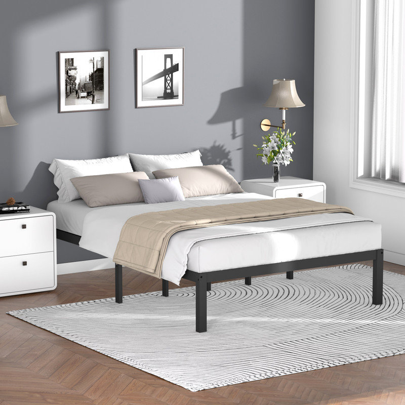 Bamboo Bed Frame Platform Bed with Slats Support, Full, Black
