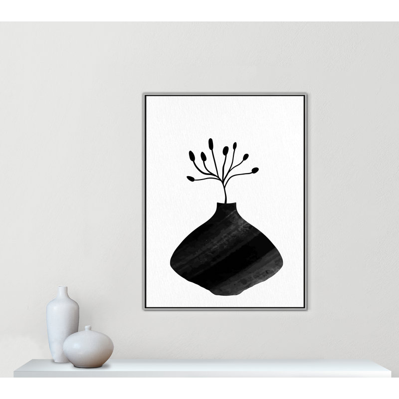 «Black Vase II» par Kimberly Allen, Toile argentée avec cadre flottant, Pas de tapis, H 49,5 po x l 37,5 po x P 2 po