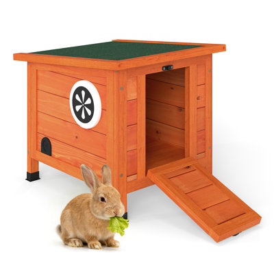 Rabbit Hutch Bunny House Indoor/Outdoor, with Nonslip Ramp, Orange