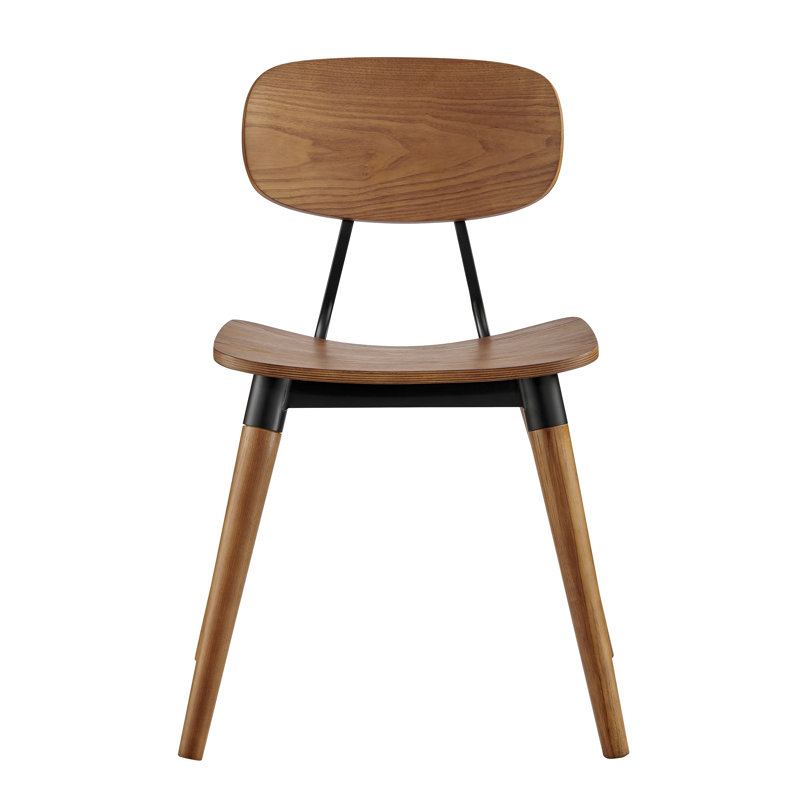 Vega Side Chair With Matte Black Steel Frames And Walnut Stained Wood - Set Of 2