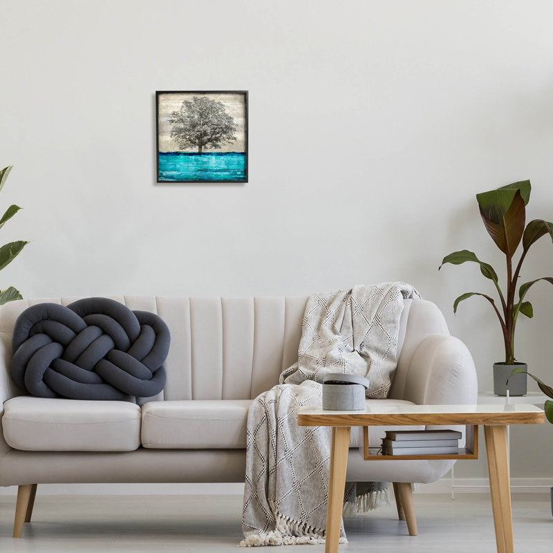 Art moderne giclée sur un arbre turquoise moderne par Eric Turner, Giclée encadrée noir minuit, H 12 po x l 12 po x P 1,5 po