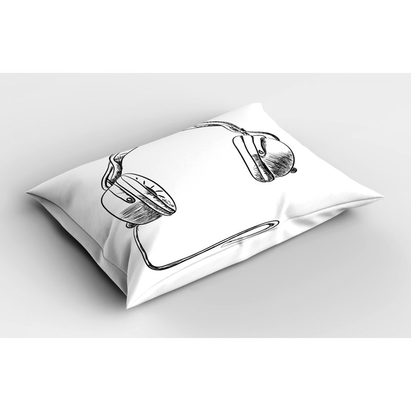 King Size White and Charcoal Music Pillow Sham
