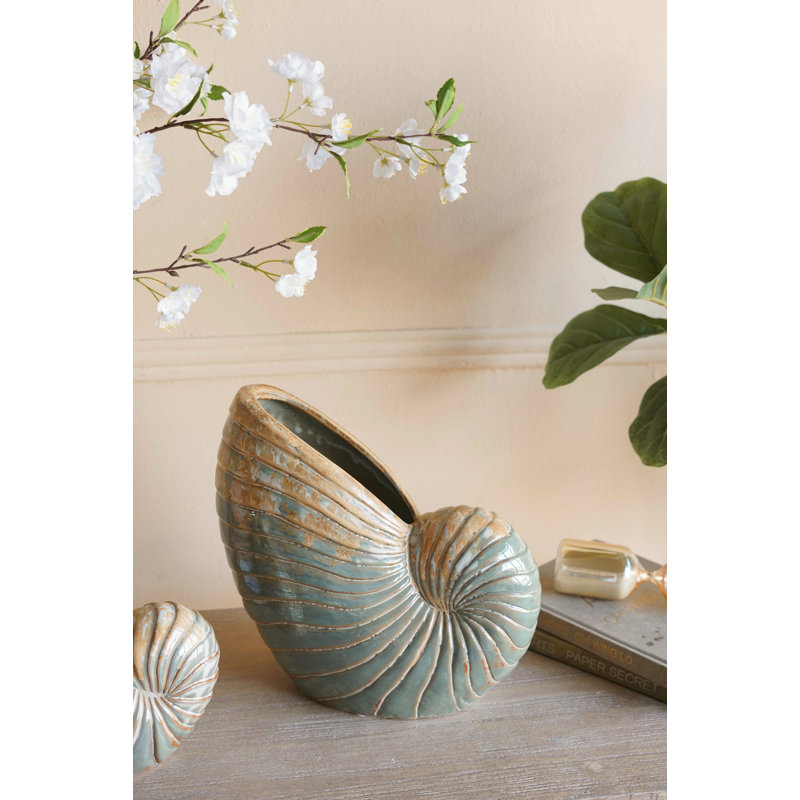 12X6X12" Reactive Glazed Seashell Planter, 12" H x 12" W x 6.1" D