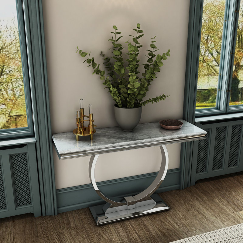 Console grise avec base miroir argentée
