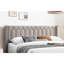 Lit double en tissu de toile de jute brun, tête de lit à motif de losanges, lit plateforme moderne, pour chambre à coucher