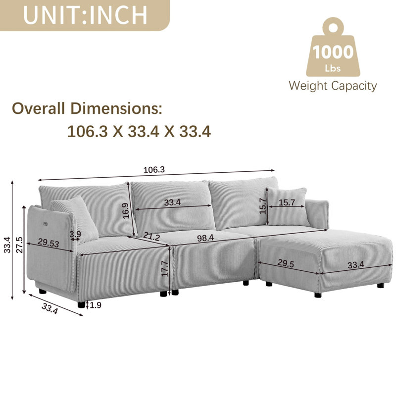 Multi-module combination L-shaped sofa, Beige Fabric