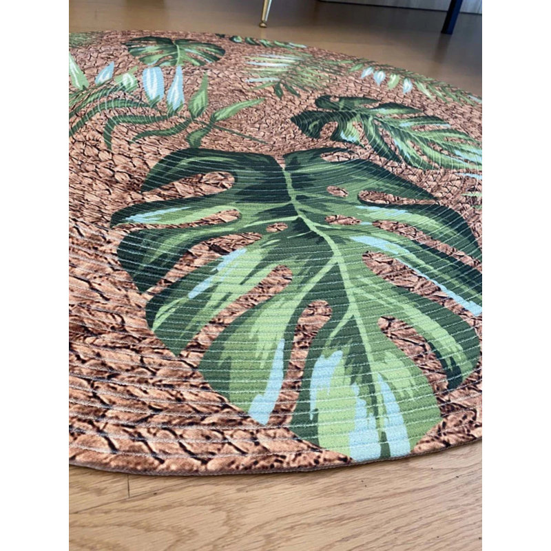 Tapis rond en coton avec envers antidérapant Mayleigh, Rond 3 pi 11 po x 3 pi 11 po