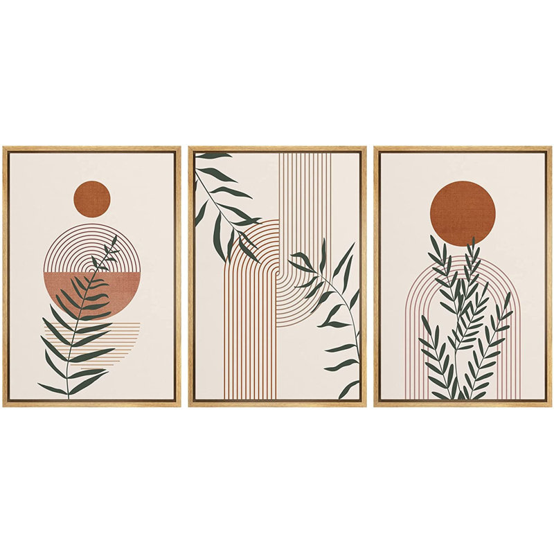 «Mid Century Modern Boho Geometric Forest Plant Polygon», ensemble de 3 impressions sur toile, H 36 po x l 72 po x P 1,5 po