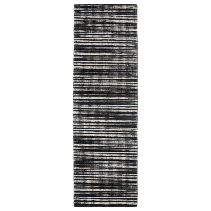 Tapis rayé noir / ivoire touffeté à la main Kentfield, Tapis de couloir 2 pi 6 po x 8 pi