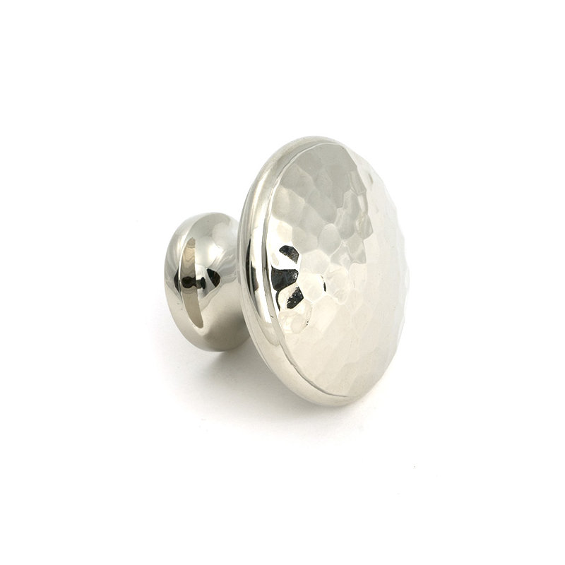 Hammered Round Knob, Polished Nickel, 1.57" Knob Diameter