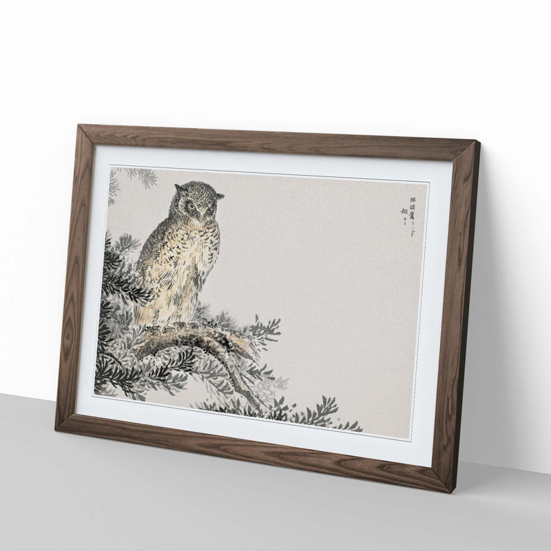 Japanese Scops Owl by Numata Kashu - Framed Print, 36cm H x 48cm W x 2cm D, Walnut Framed